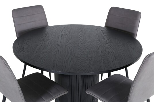 Venture Home Bianca Spisegruppe 110 cm Rund med 4 Windu Lyx Stoler Sort
