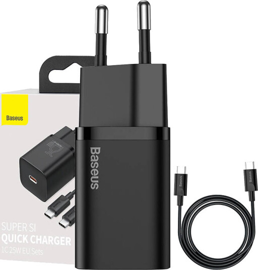 Baseus Super Si 25W Hurtiglader USB-C Sort for Mobil