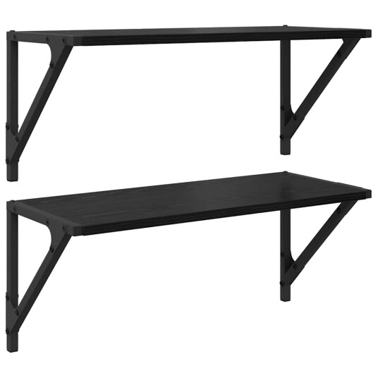 Vegghyller 2 pcs Svart Eik 60 x 25 x 25,5 cm Konstruert tre Vegghyller 2 pcs Svart Eik 60 x 25 x 25,5 cm Konstruert tre