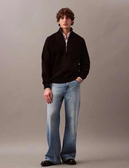 Calvin Klein Ls Ck Tech Knit Qz Sweater 14Gg Black S