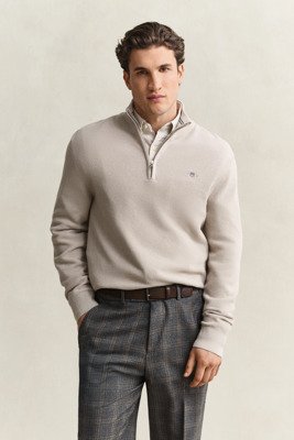 Gant Waffle Knit Half Zip Sweater Beige M Gant Waffle Knit Half Zip Sweater Beige M
