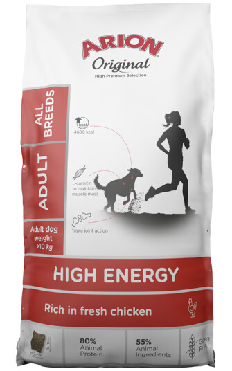Arion Hundemat Original High Energy Voksen 12 kg med Kylling og L-karnitin