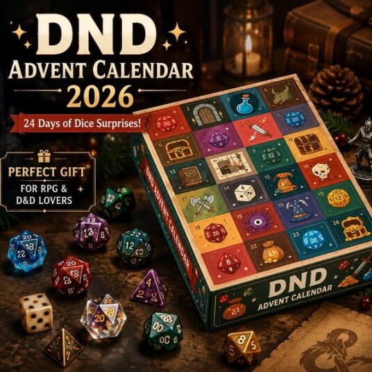 Adventskalender med terninger 2026 – 24 dager med terningsett for rollespill Halloween julefeiring og selskapsleker