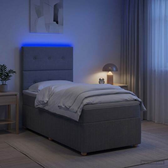 vidaXL LED boksseng med madrass Lysegrå 80 x 200 cm Stoff