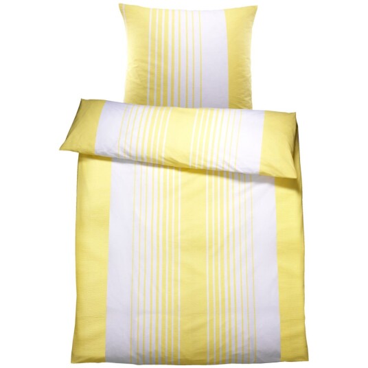 PULSIVA Sengesett Memphis Krepp; 135x200 cm (BxL), 80x80 cm (LxB); Gul/Hvit; 2 Sett / Forpakning