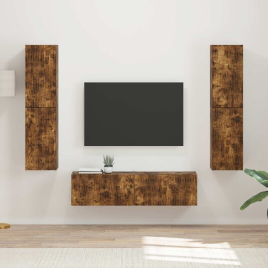TV benksett 6 pcs Røkt eik Konstruert tre