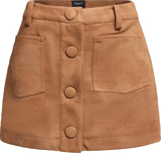 Bardot Lorenzo Croc Vegan Suede Skirt - CAMEL - 34