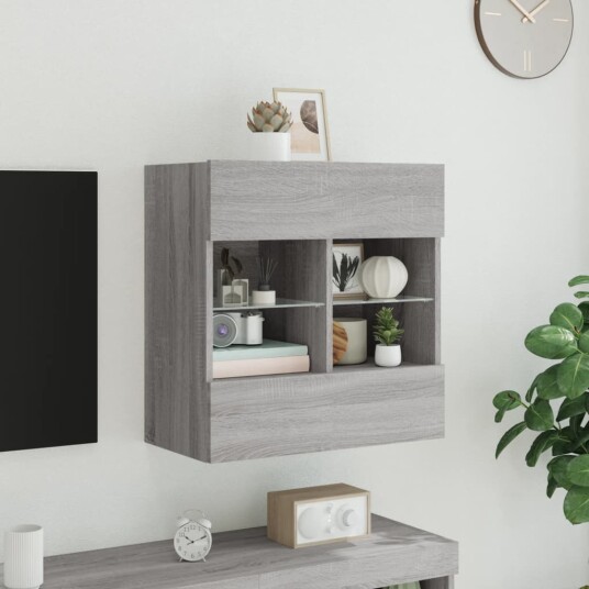 vidaXL Vegghengt TV-benk med LED grå sonoma 58,5x30x60,5 cm 8721012256811 vidaXL Vegghengt TV-benk med LED grå sonoma 58,5x30x60,5 cm 8721012256811