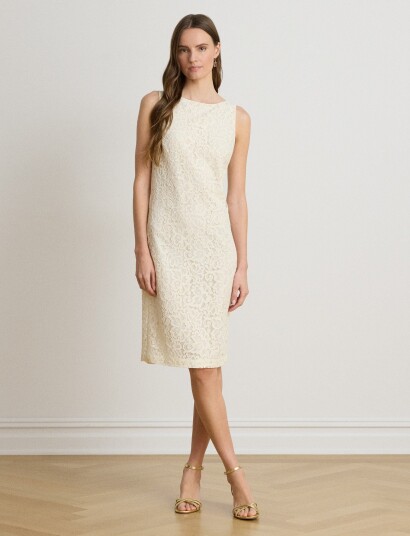 Lauren Ralph Lauren Lace Sleeveless Cocktail Dress   Cream   36