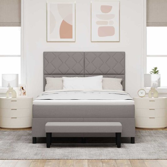 Boksmadrass med Madrass & Benk Taupe 160x200 cm Stoff