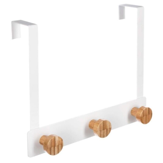 Dørhenger, hvit / bambus - 3 kroker Dørhenger, hvit / bambus - 3 kroker