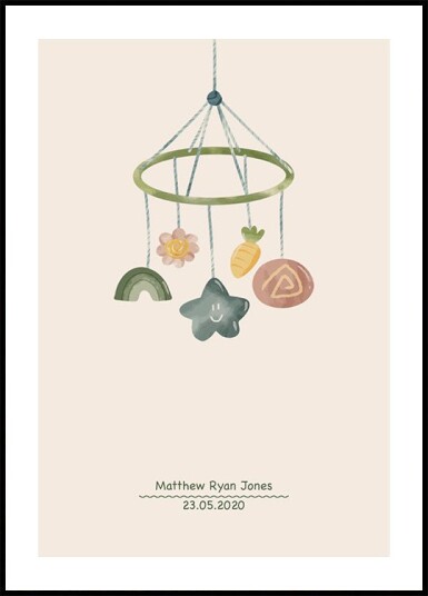 Baby Toy Mobile Personalized Birth Plakat Plakat / 40x50cm