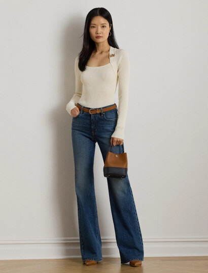 Lauren Ralph Lauren Buckle-Trim Rib-Knit Sweater - Cream - S Lauren Ralph Lauren Buckle-Trim Rib-Knit Sweater - Cream - S