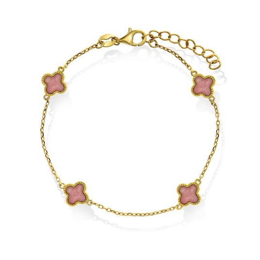 Pan Jewelry Kløver armbånd i forgylt 925 sølv med rosa rhodokrositt Pan Jewelry Kløver armbånd i forgylt 925 sølv med rosa rhodokrositt