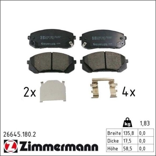 ZIMMERMANN 26645.180.2 Bremseklosser ZIMMERMANN 26645.180.2 Bremseklosser