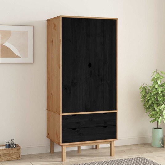 vidaXL Garderobeskap med dør OTTA Svart 76,5 x 53 x 172 cm Heltre furu