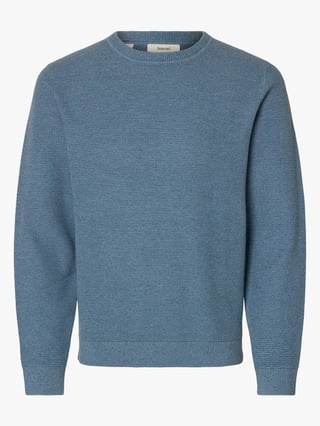 Selected Homme Ross Long Sleeve Knit Structure Crew Neck Blå XXL