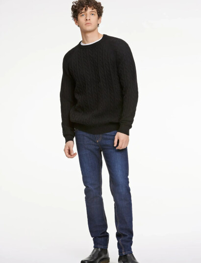 Lindbergh Lambswool Raglan Cable O-Neck Knit - Black - XXL