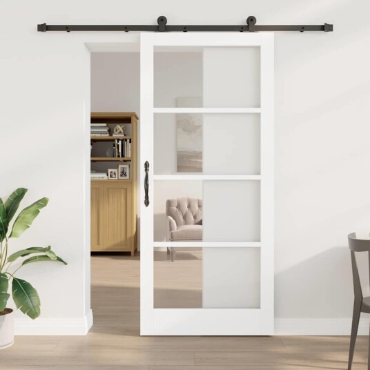 vidaXL Skyvedør med utstyr 'ORKDAL'Hvit solid tre & glass