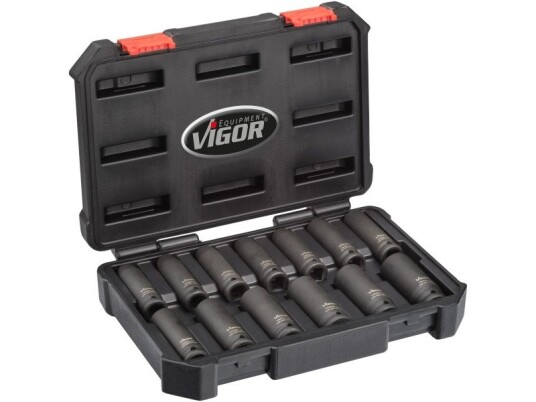 Vigor V5550l, Pipenøkkelsett, 1/2", Metrisk, 13 Hode(R), 10,11,12,13,14,15,16,17,18,19,21,22,24 Mm, Matt