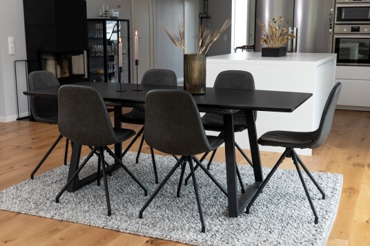 Venture Home Inca Spisegruppe Forlengningsbar 160 cm Rektangulær med 6 Polar Stoler Sort