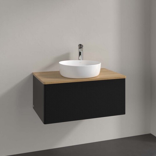 Villeroy & Boch Antao Servantskap med 1 skuff 80x50x36 cm m/lys Sort Matt/Eik Villeroy & Boch Antao Servantskap med 1 skuff 80x50x36 cm m/lys Sort Matt/Eik