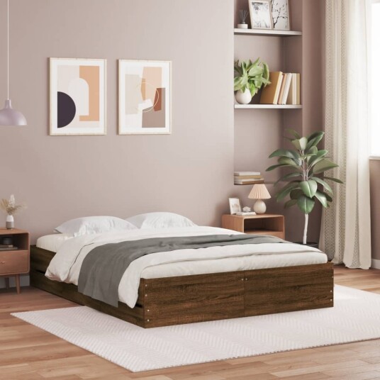 vidaXL Sengeramme med skuffer brun eik 120x190 cm konstruert tre 8721012245389