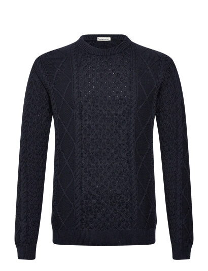 Knowledge Cotton Apparel Organic Cotton Cable Knit - Regener - Navy - S Knowledge Cotton Apparel Organic Cotton Cable Knit - Regener - Navy - S