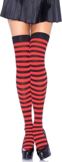 Leg Avenue Striped Nylon Thigh Highs Black/red Stay-Ups