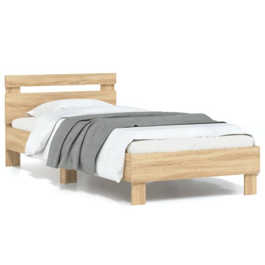 vidaXL Sengeramme med hodegavl og LED-lys sonoma eik 90x200 cm 8721012240674 vidaXL Sengeramme med hodegavl og LED-lys sonoma eik 90x200 cm 8721012240674