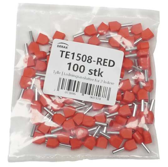 Tylle | Ledningsavslutter for 2 ledere 100 stk Rød tylle for 2×1.5mm²