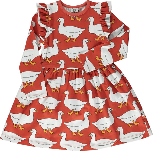 Småfolk Dress With Geese Red 122 128
