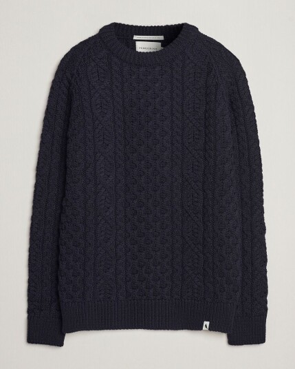 Peregrine Hudson Wool Aran Knitted Jumper Navy Peregrine Hudson Wool Aran Knitted Jumper Navy
