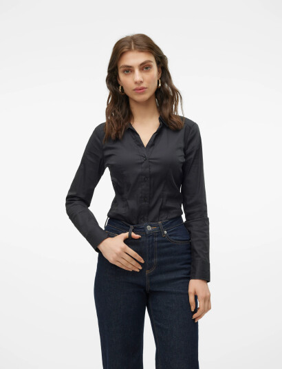 Vero Moda Vmlady L/S G-String Shirt Wvn New Noos - Black - XS