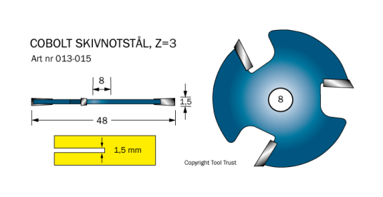 Cobolt 013-015 Notplate L=1,5 D=48 Z=3 Maskintilbehør & forbruk
