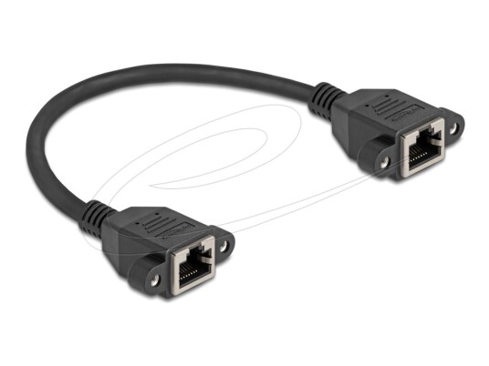 Delock Nettverkskabel Rj 45 Hunn Skrubar Til Rj 45 Hunn Skrubar 25 Cm S/Ftp Cat 6A Halogenfri Flat Svart 90782