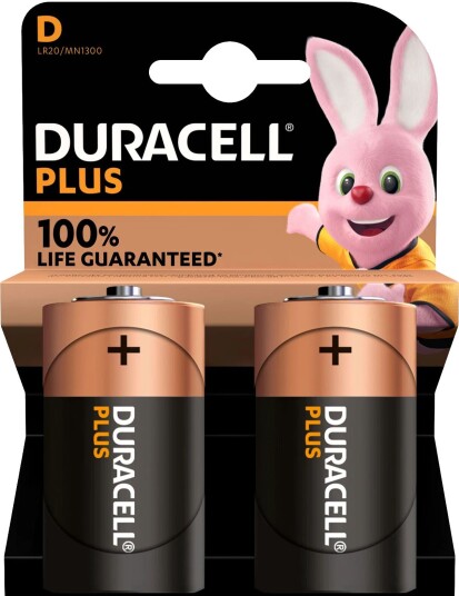 Duracell Plus D 1,5 V Engangsbatterier - 2-pakk Alkalisk