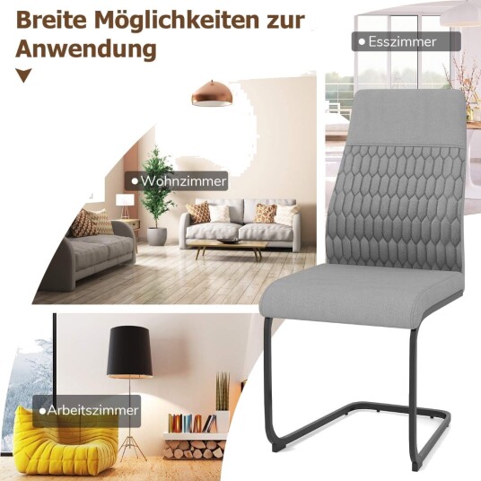 Sett med 4 moderne grå spisestoler – høy rygg ergonomisk design
