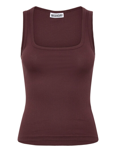 Weekday Slim Square Neck Ribbed Tank Top - Burgundy - XXS