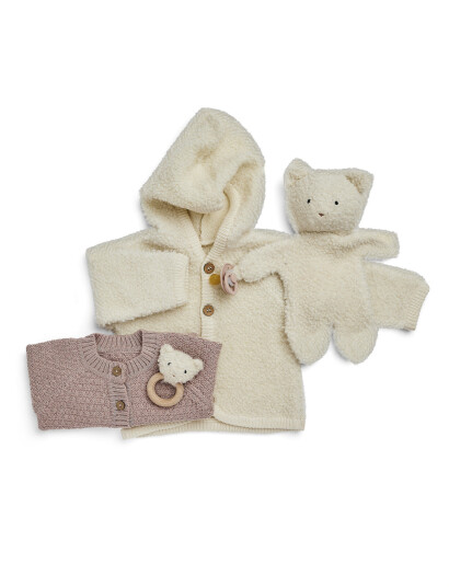 Smallstuff Off White Cardigan Bouclé merinoull med knapper og hette 56 62 Smallstuff Off White Cardigan Bouclé merinoull med knapper og hette 56 62
