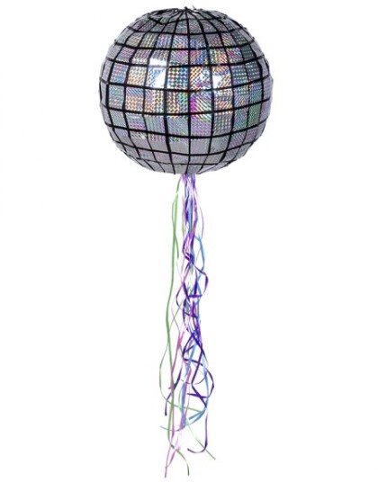 Sølvfarget Holografisk Discokule Pull Pinata 30 cm Disco Fever