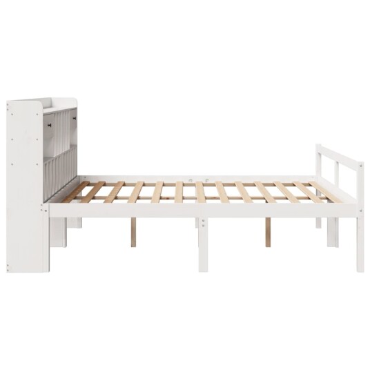 Seng med bokhylle uten madrass hvit 180x200 cm heltre furu 8721158608499