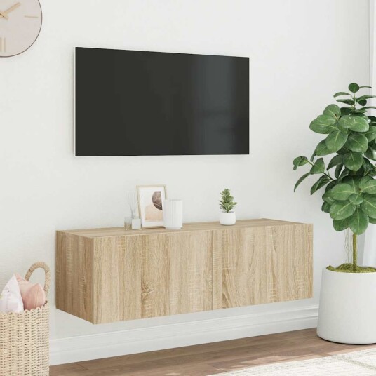 vidaXL Vegghengt TV-benk med LED sonoma eik 100x35x31 cm 8721012258815