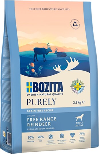 Purely Tørrfôr Adult Bozita Dog Active Grain Free Reinsdyr 2 X 11 kg