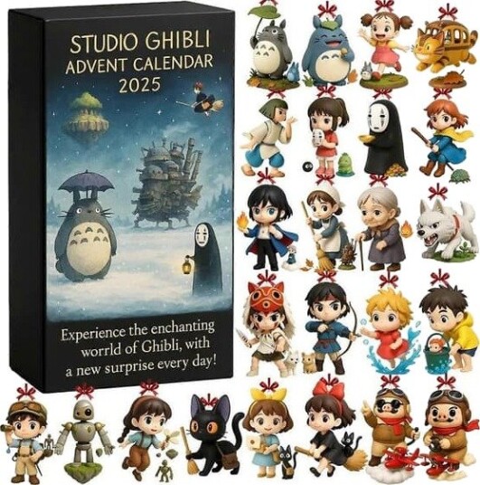 Anime Ghibli Julekalender 2025 24 dager Julenedtelling Gaveeske med 24 stk 3D Anime Figur Dukker for Barn Voksne[D]