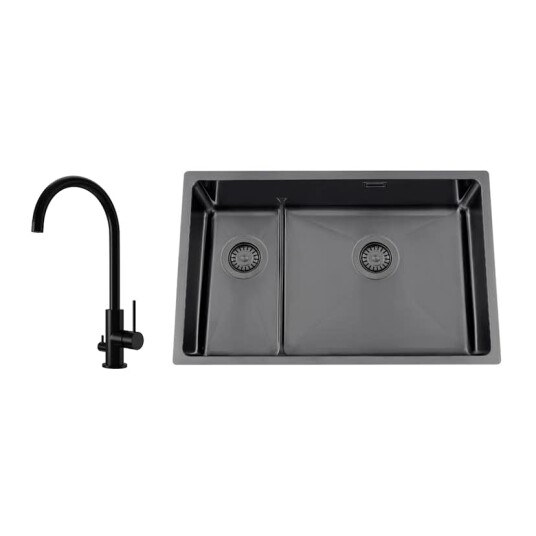 Kjøkkenvask Nordic Tech Titan 73 KHX Nickel med Kjøkkenbatteri Steel Equip D