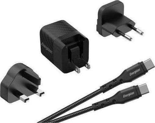 Energizer Ultimate - Multiplug Eu / Uk / Us Gan 20W Pd Vegglader + Usb-C-Kabel (Svart)