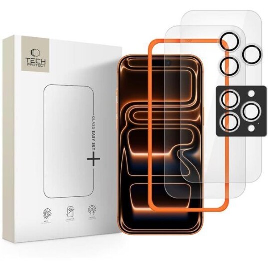 Tech-Protect Easy Set+ Beskyttelsessett for iPhone 16 Pro / 17 Pro med Skjerm- og Kamerabeskyttelsesglass - Gjennomsiktig