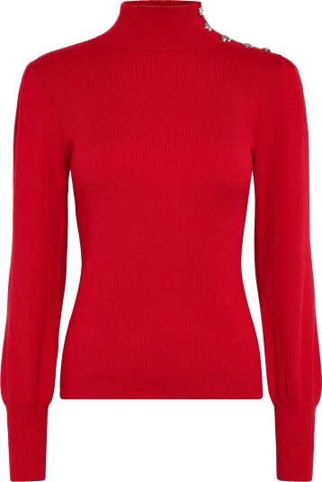 Lauren Ralph Lauren Button Trim Mockneck Sweater Red XS