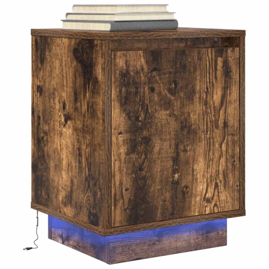  Nattbord med LED røkt eik 38x34x50 cm 8721158701923